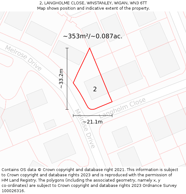 2, LANGHOLME CLOSE, WINSTANLEY, WIGAN, WN3 6TT: Plot and title map