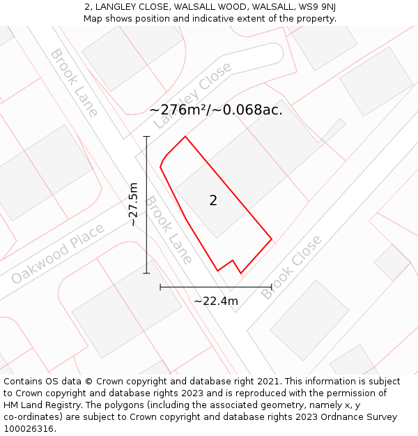 2, LANGLEY CLOSE, WALSALL WOOD, WALSALL, WS9 9NJ: Plot and title map