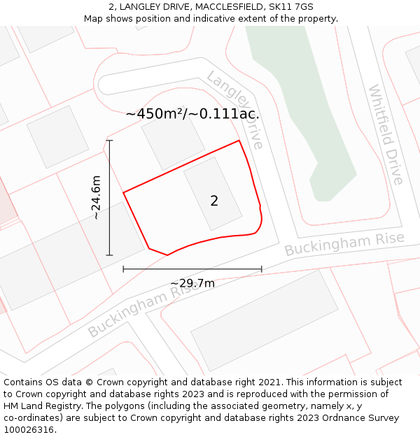 2, LANGLEY DRIVE, MACCLESFIELD, SK11 7GS: Plot and title map