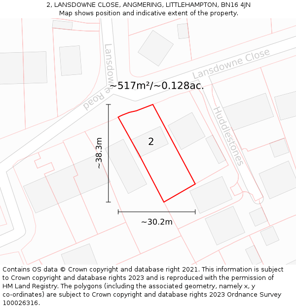 2, LANSDOWNE CLOSE, ANGMERING, LITTLEHAMPTON, BN16 4JN: Plot and title map