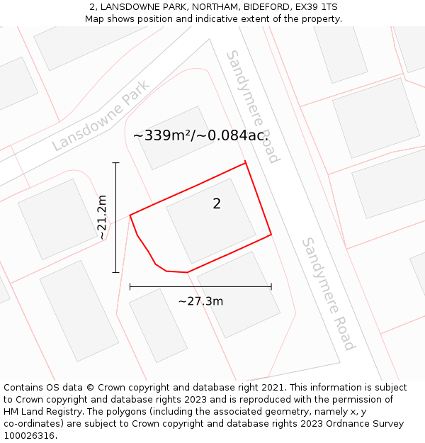 2, LANSDOWNE PARK, NORTHAM, BIDEFORD, EX39 1TS: Plot and title map
