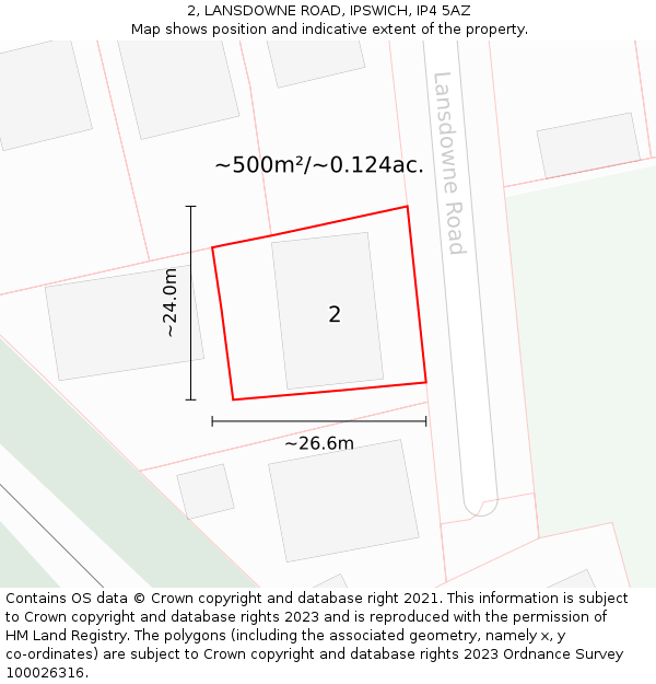2, LANSDOWNE ROAD, IPSWICH, IP4 5AZ: Plot and title map