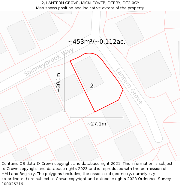 2, LANTERN GROVE, MICKLEOVER, DERBY, DE3 0GY: Plot and title map