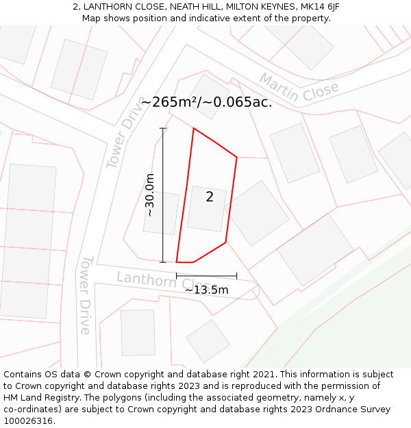 2, LANTHORN CLOSE, NEATH HILL, MILTON KEYNES, MK14 6JF: Plot and title map