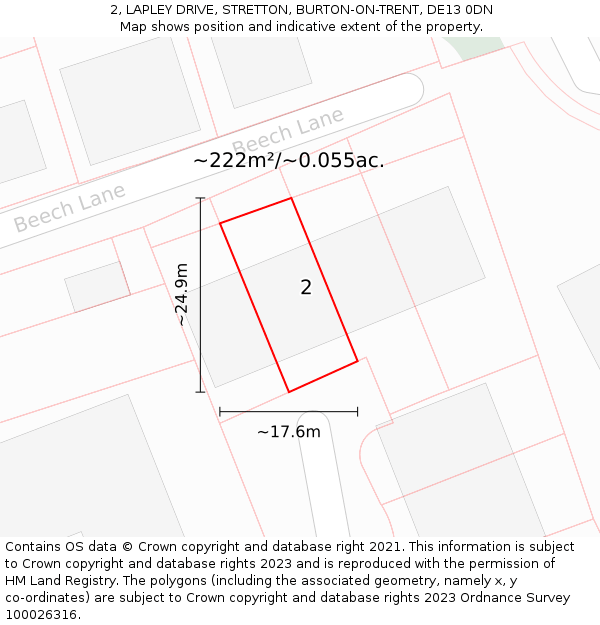 2, LAPLEY DRIVE, STRETTON, BURTON-ON-TRENT, DE13 0DN: Plot and title map