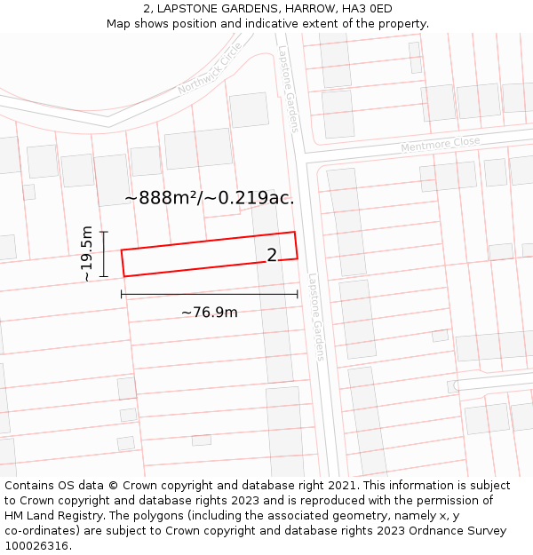 2, LAPSTONE GARDENS, HARROW, HA3 0ED: Plot and title map
