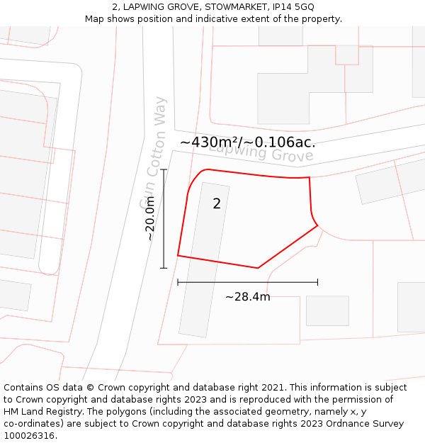2, LAPWING GROVE, STOWMARKET, IP14 5GQ: Plot and title map
