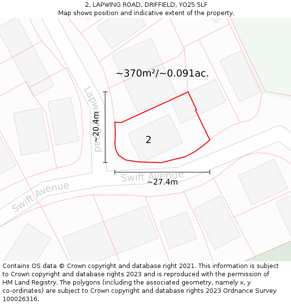 2, LAPWING ROAD, DRIFFIELD, YO25 5LF: Plot and title map