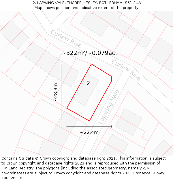 2, LAPWING VALE, THORPE HESLEY, ROTHERHAM, S61 2UA: Plot and title map
