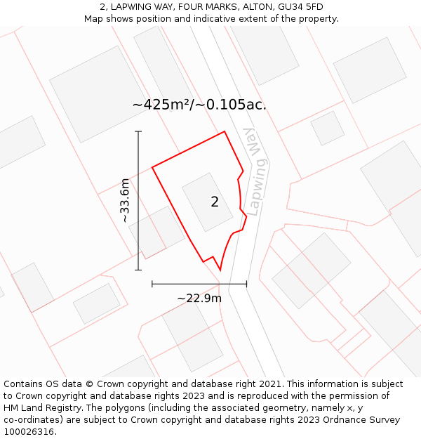 2, LAPWING WAY, FOUR MARKS, ALTON, GU34 5FD: Plot and title map