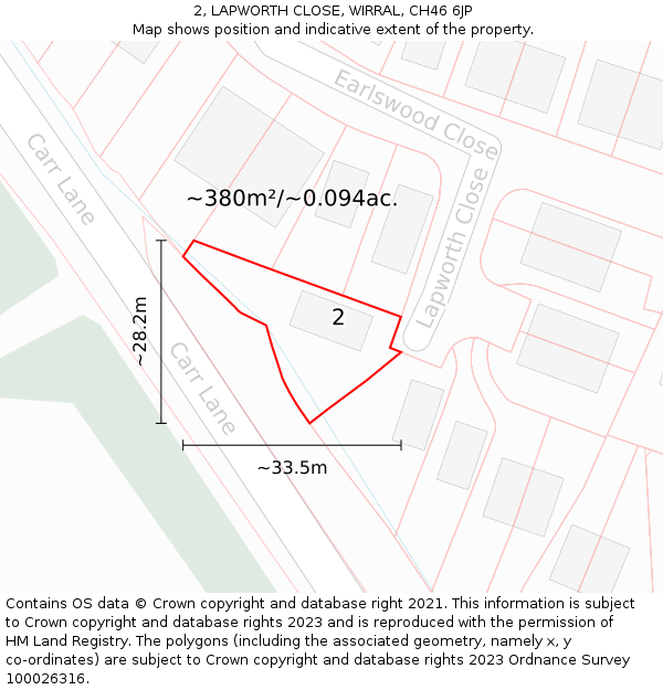 2, LAPWORTH CLOSE, WIRRAL, CH46 6JP: Plot and title map
