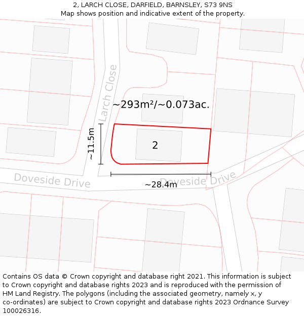 2, LARCH CLOSE, DARFIELD, BARNSLEY, S73 9NS: Plot and title map