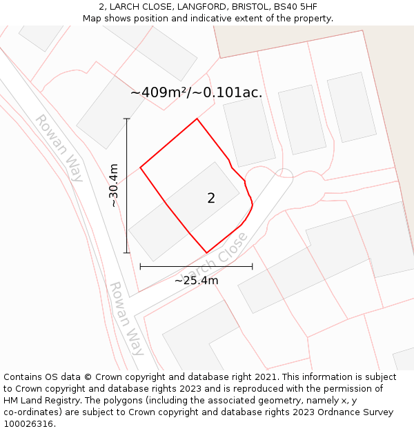 2, LARCH CLOSE, LANGFORD, BRISTOL, BS40 5HF: Plot and title map