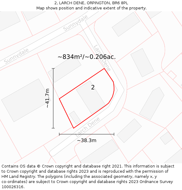 2, LARCH DENE, ORPINGTON, BR6 8PL: Plot and title map