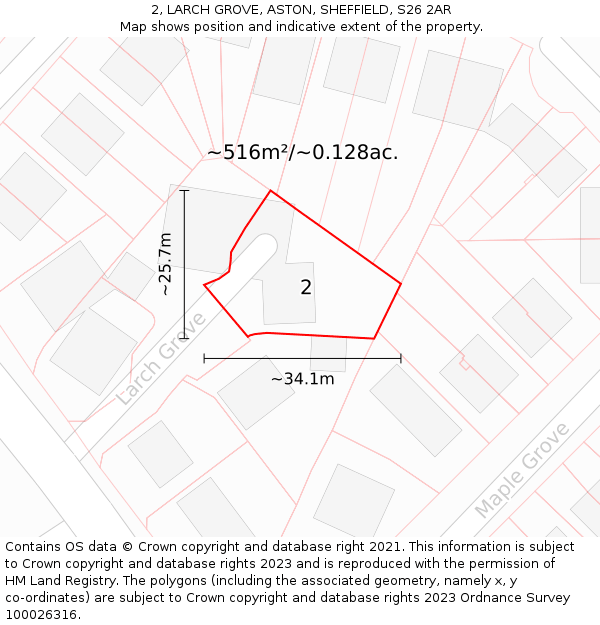 2, LARCH GROVE, ASTON, SHEFFIELD, S26 2AR: Plot and title map