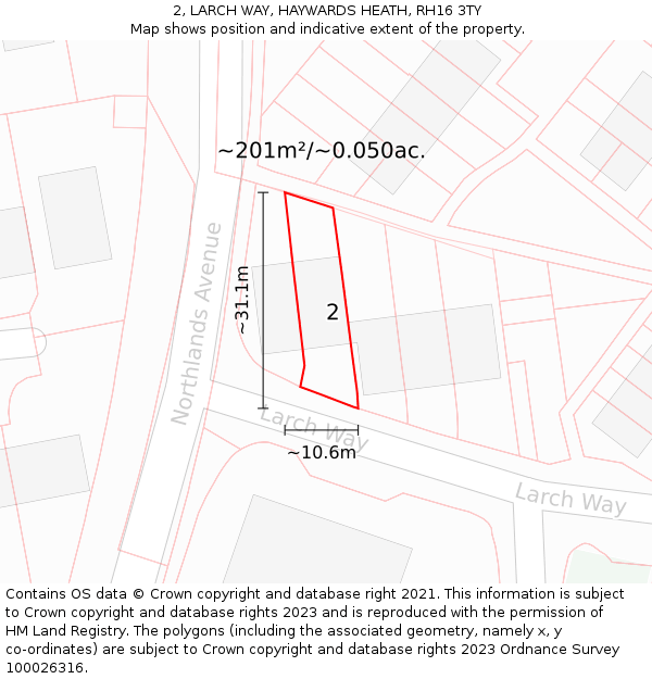 2, LARCH WAY, HAYWARDS HEATH, RH16 3TY: Plot and title map