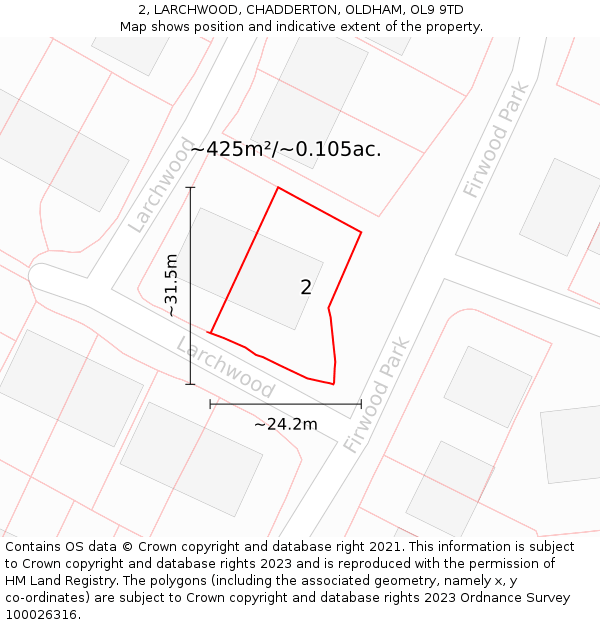 2, LARCHWOOD, CHADDERTON, OLDHAM, OL9 9TD: Plot and title map