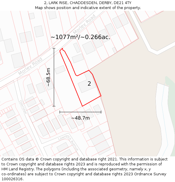 2, LARK RISE, CHADDESDEN, DERBY, DE21 4TY: Plot and title map