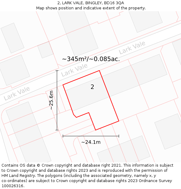 2, LARK VALE, BINGLEY, BD16 3QA: Plot and title map