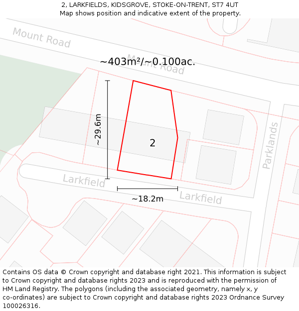 2, LARKFIELDS, KIDSGROVE, STOKE-ON-TRENT, ST7 4UT: Plot and title map