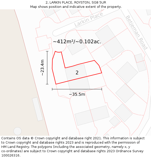 2, LARKIN PLACE, ROYSTON, SG8 5UR: Plot and title map