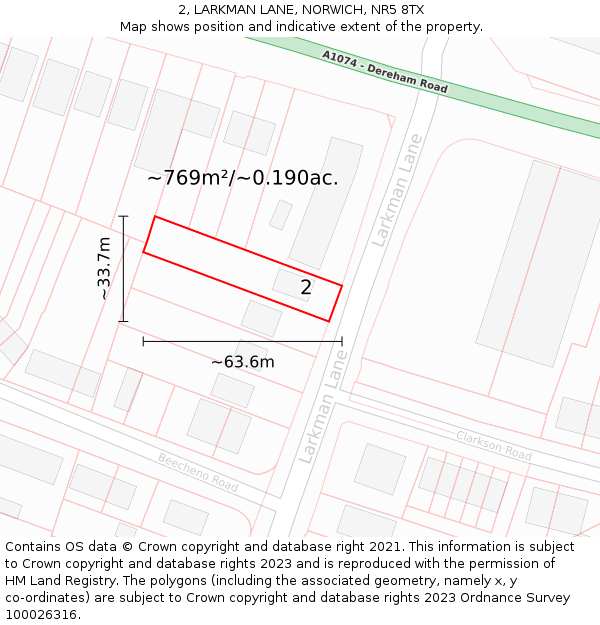 2, LARKMAN LANE, NORWICH, NR5 8TX: Plot and title map