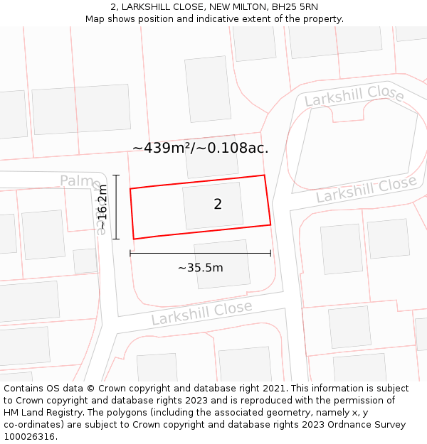2, LARKSHILL CLOSE, NEW MILTON, BH25 5RN: Plot and title map