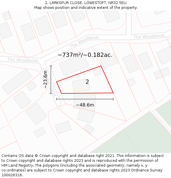 2, LARKSPUR CLOSE, LOWESTOFT, NR32 5EU: Plot and title map