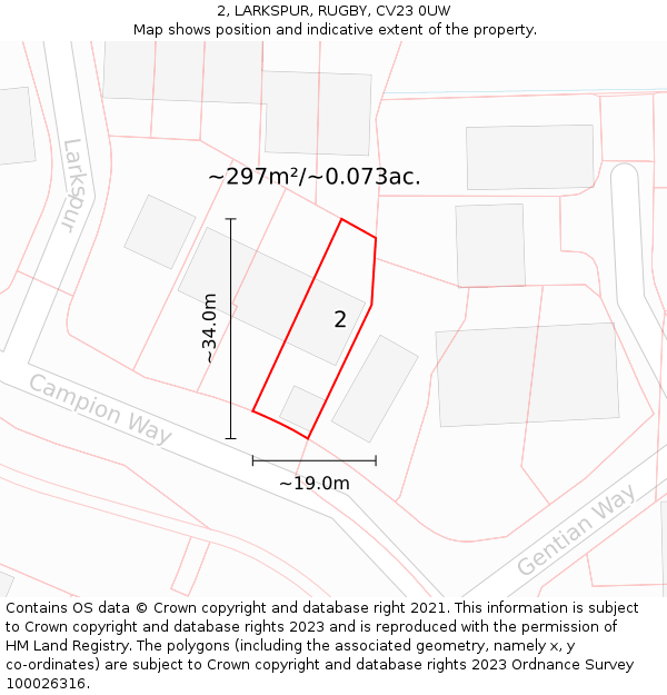 2, LARKSPUR, RUGBY, CV23 0UW: Plot and title map