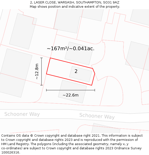 2, LASER CLOSE, WARSASH, SOUTHAMPTON, SO31 9AZ: Plot and title map