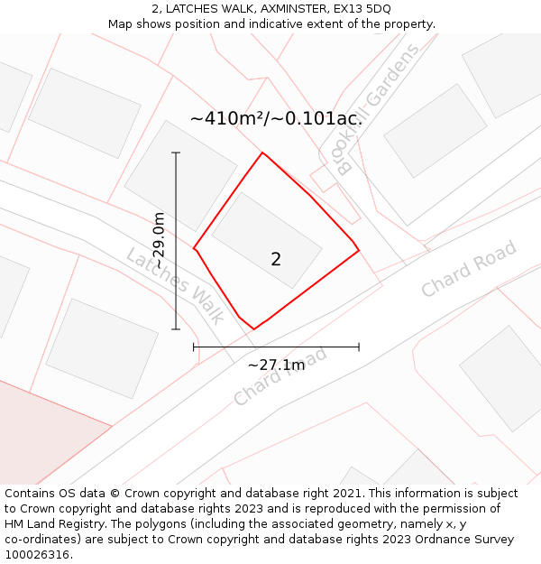 2, LATCHES WALK, AXMINSTER, EX13 5DQ: Plot and title map