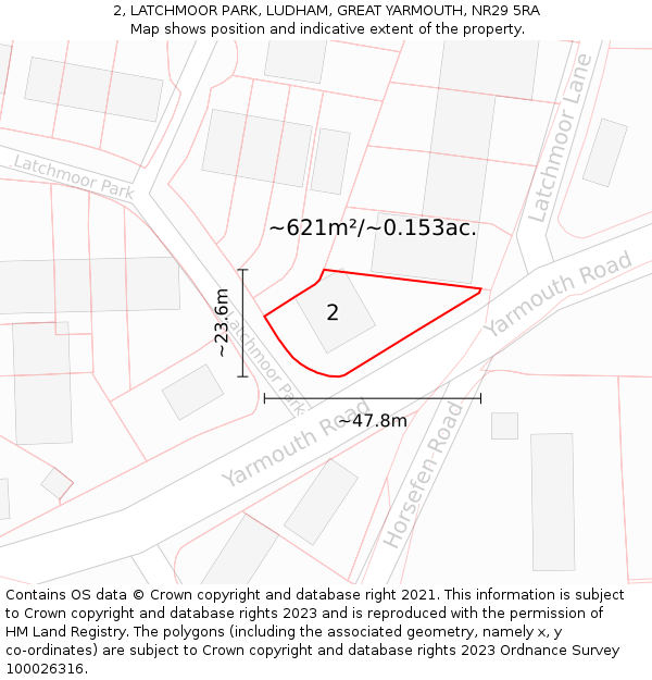 2, LATCHMOOR PARK, LUDHAM, GREAT YARMOUTH, NR29 5RA: Plot and title map