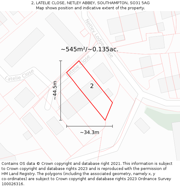 2, LATELIE CLOSE, NETLEY ABBEY, SOUTHAMPTON, SO31 5AG: Plot and title map