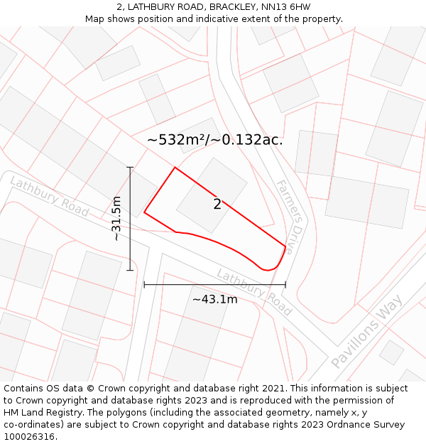 2, LATHBURY ROAD, BRACKLEY, NN13 6HW: Plot and title map
