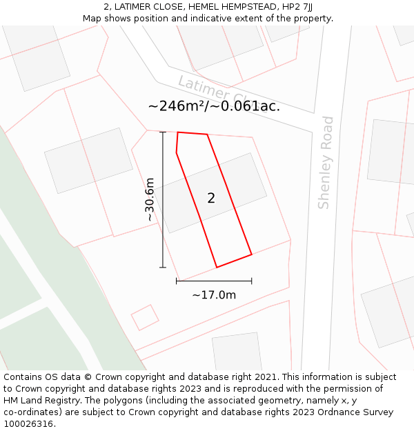 2, LATIMER CLOSE, HEMEL HEMPSTEAD, HP2 7JJ: Plot and title map