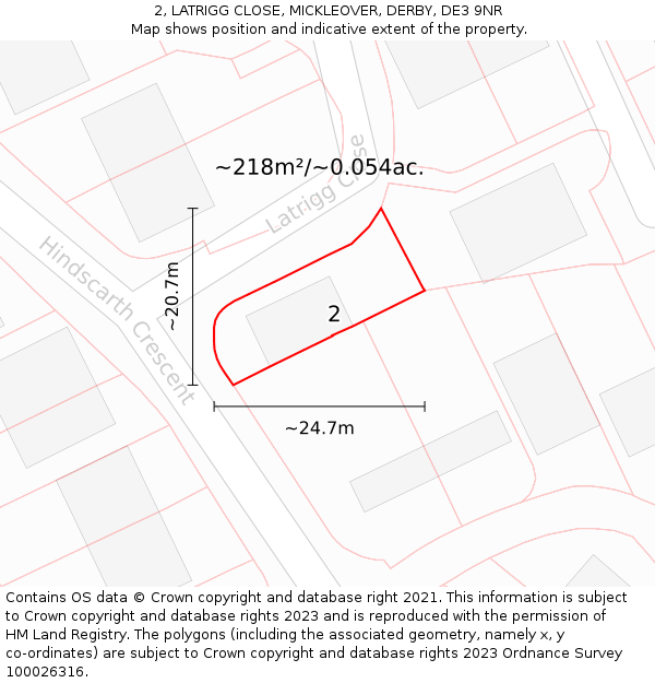 2, LATRIGG CLOSE, MICKLEOVER, DERBY, DE3 9NR: Plot and title map