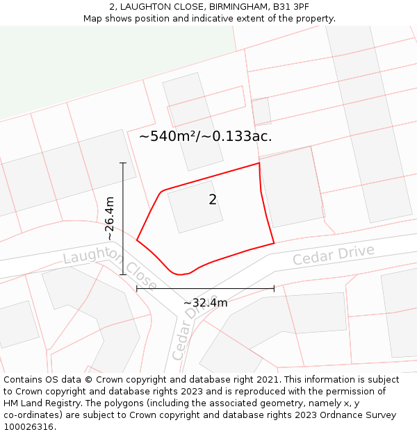 2, LAUGHTON CLOSE, BIRMINGHAM, B31 3PF: Plot and title map