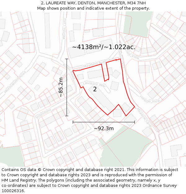 2, LAUREATE WAY, DENTON, MANCHESTER, M34 7NH: Plot and title map