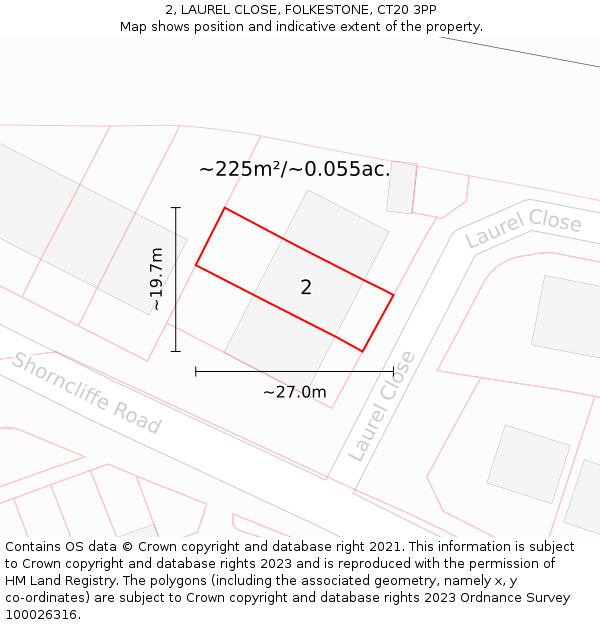 2, LAUREL CLOSE, FOLKESTONE, CT20 3PP: Plot and title map