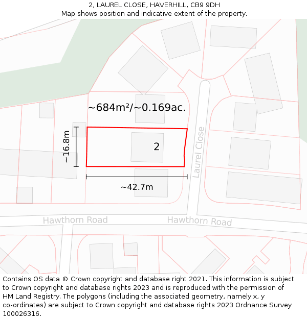2, LAUREL CLOSE, HAVERHILL, CB9 9DH: Plot and title map