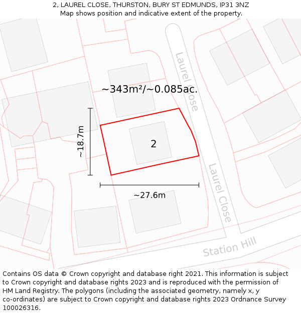 2, LAUREL CLOSE, THURSTON, BURY ST EDMUNDS, IP31 3NZ: Plot and title map