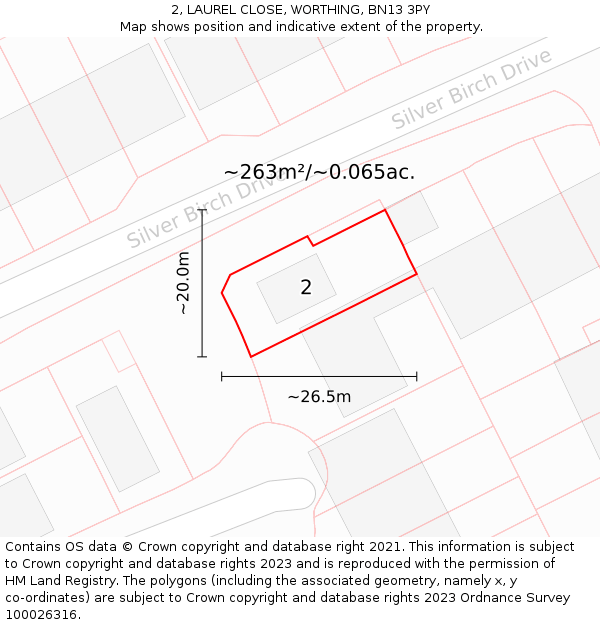 2, LAUREL CLOSE, WORTHING, BN13 3PY: Plot and title map