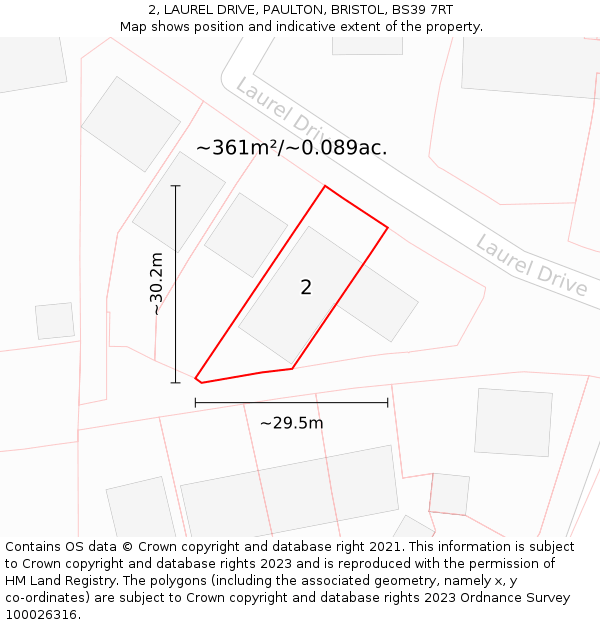 2, LAUREL DRIVE, PAULTON, BRISTOL, BS39 7RT: Plot and title map