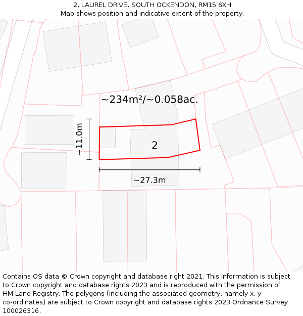 2, LAUREL DRIVE, SOUTH OCKENDON, RM15 6XH: Plot and title map