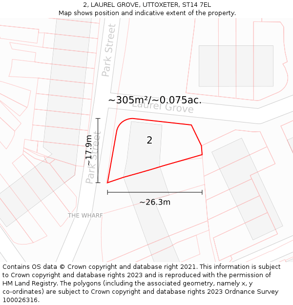 2, LAUREL GROVE, UTTOXETER, ST14 7EL: Plot and title map