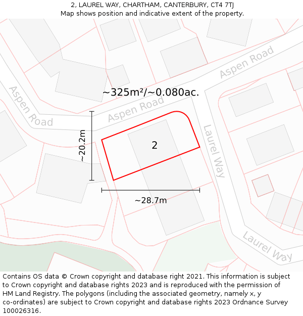 2, LAUREL WAY, CHARTHAM, CANTERBURY, CT4 7TJ: Plot and title map