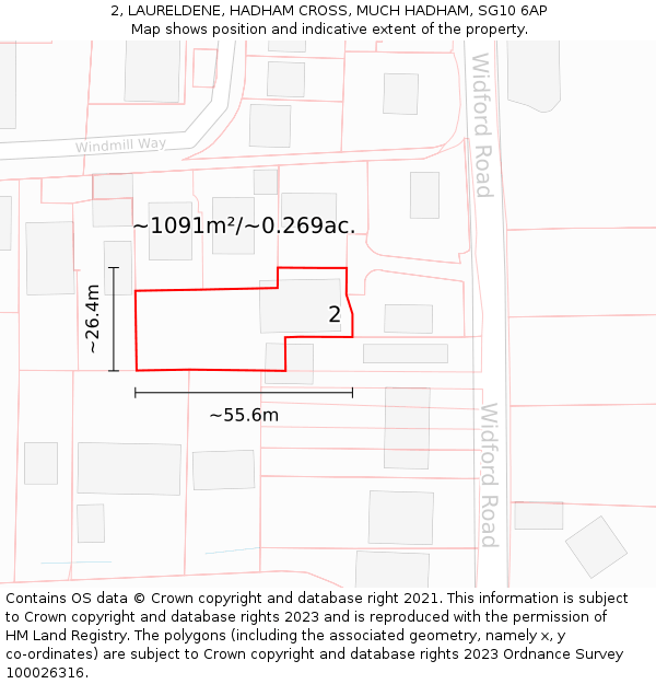 2, LAURELDENE, HADHAM CROSS, MUCH HADHAM, SG10 6AP: Plot and title map