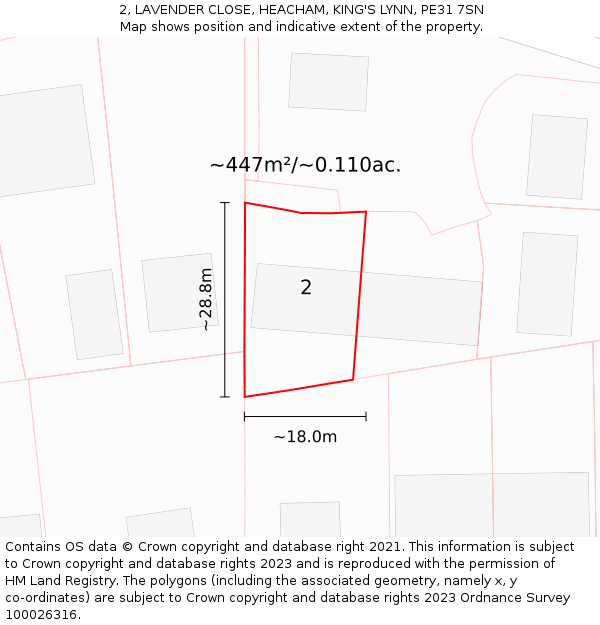 2, LAVENDER CLOSE, HEACHAM, KING'S LYNN, PE31 7SN: Plot and title map