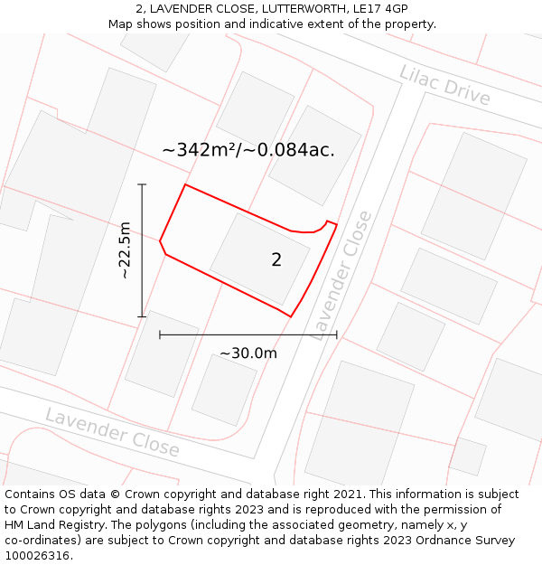 2, LAVENDER CLOSE, LUTTERWORTH, LE17 4GP: Plot and title map