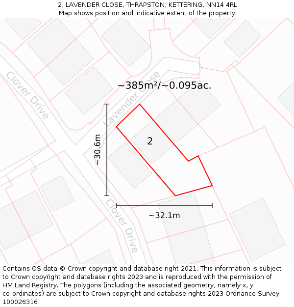 2, LAVENDER CLOSE, THRAPSTON, KETTERING, NN14 4RL: Plot and title map